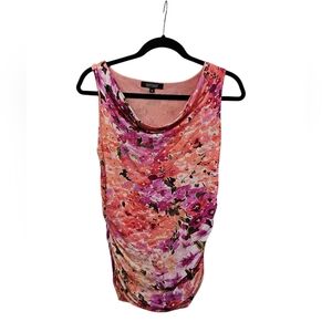 Karen Kane Pink and Orange Floral Cowl-Neck Tank